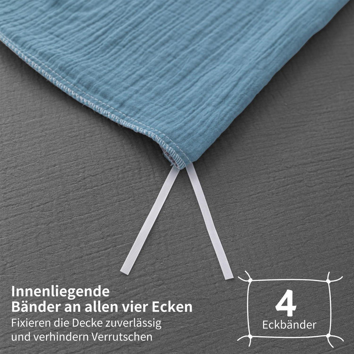 Doppelte Muslin Bettwäsche Petrol Grau 155x220 cm - 3-teilig