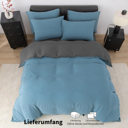 Doppelte Muslin Bettwäsche Petrol Grau 155x220 cm - 3-teilig