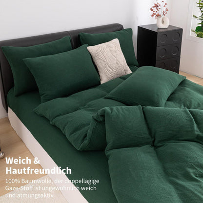 Doppelte Muslin Bettwäsche Dunkelgrün 220x240 cm - 3-teilig