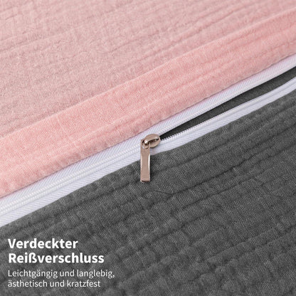 Doppelte Muslin Bettwäsche 200x200 Rosa Grau – Weich & Atmungsaktiv