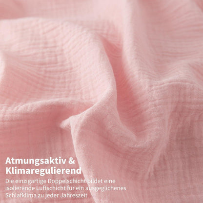 Doppelte Muslin Bettwäsche 200x220 Rosa Grau – Weich & Atmungsaktiv