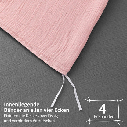 Doppelte Muslin Bettwäsche 200x220 Rosa Grau – Weich & Atmungsaktiv