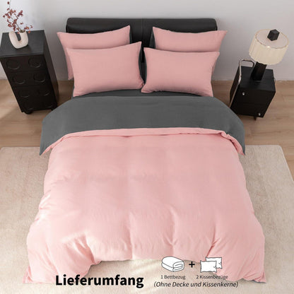 Doppelte Muslin Bettwäsche 200x220 Rosa Grau – Weich & Atmungsaktiv