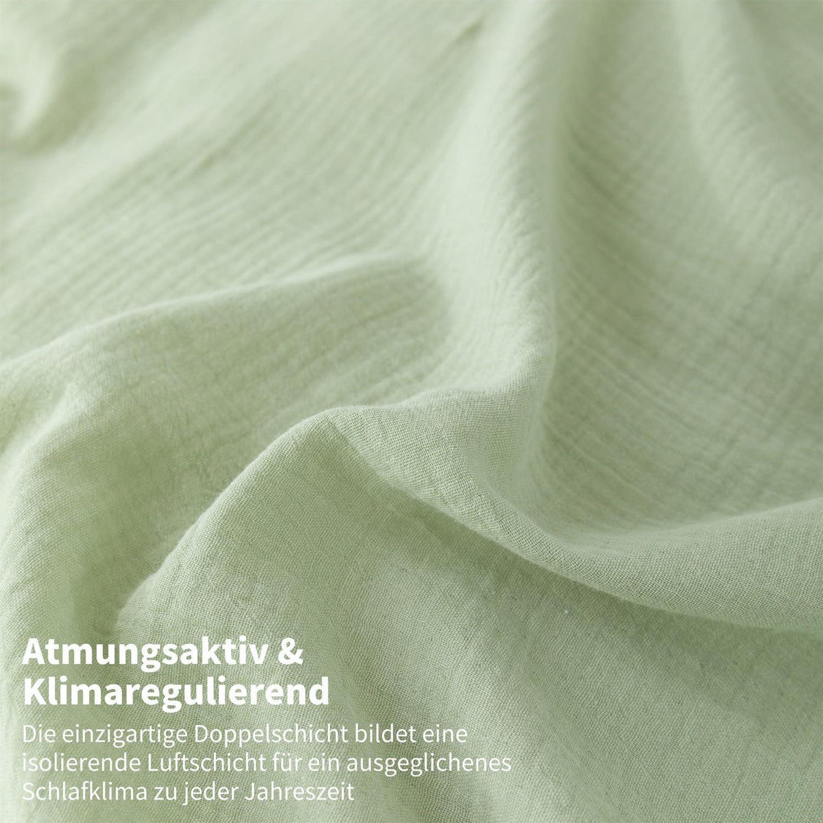 Doppelte Muslin Bettwäsche 200x200 Grün Grau – 3-teilig & Atmungsaktiv