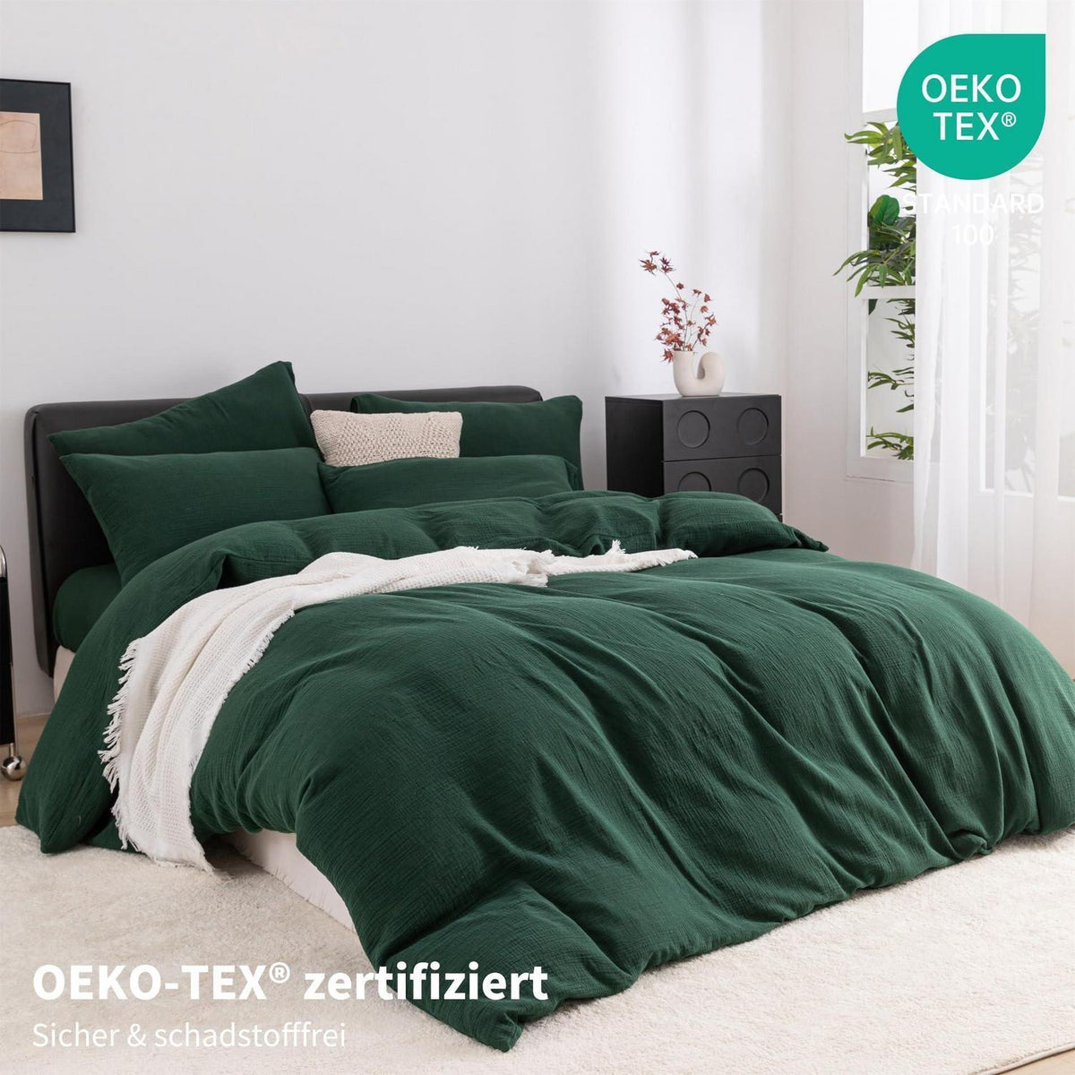 Doppelte Muslin Bettwäsche Dunkelgrün 155x220 cm - 3-teilig