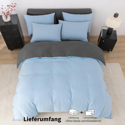 Doppelte Muslin Bettwäsche 220x240 Blau Grau – 3-teilig