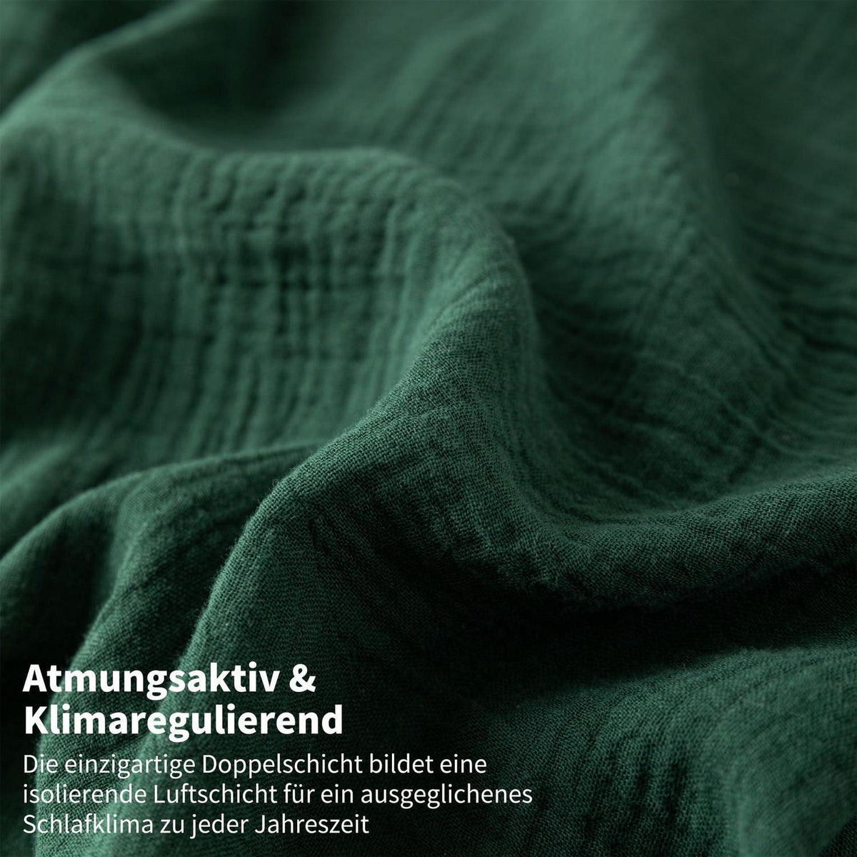 Doppelte Muslin Bettwäsche Dunkelgrün 200x220 cm - 3-teilig