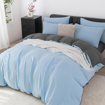 Doppelte Muslin Bettwäsche 155x220 Blau Grau – 3-teilig