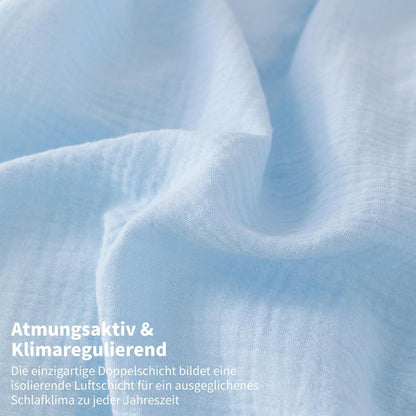 Doppelte Muslin Bettwäsche 155x220 Blau Grau – 3-teilig