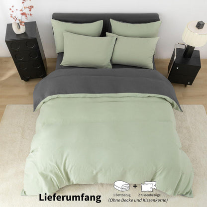 Doppelte Muslin Bettwäsche 200x220 Grün Grau – Weich & Atmungsaktiv