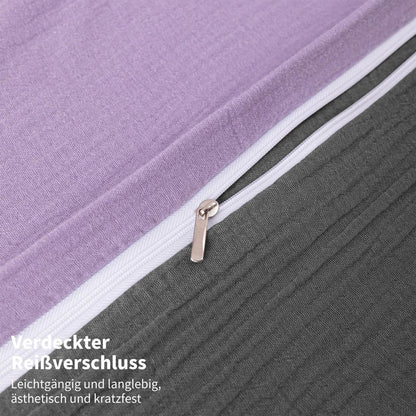 Doppelte Muslin Bettwäsche Lila Grau 220x240 cm - 3-teilig