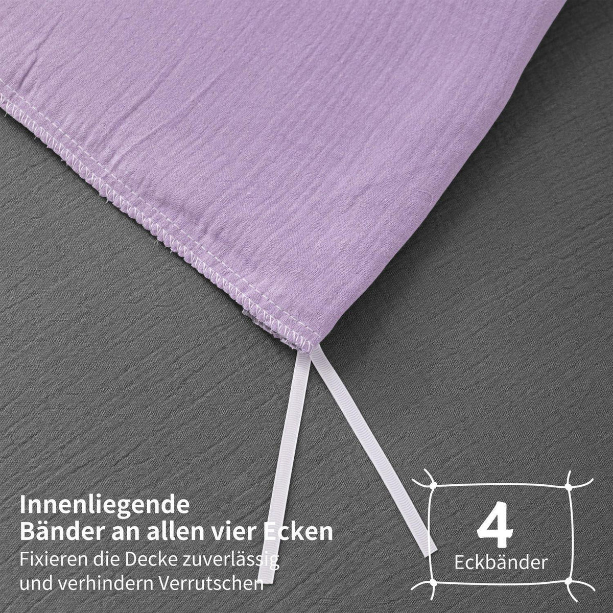 Doppelte Muslin Bettwäsche Lila Grau 220x240 cm - 3-teilig