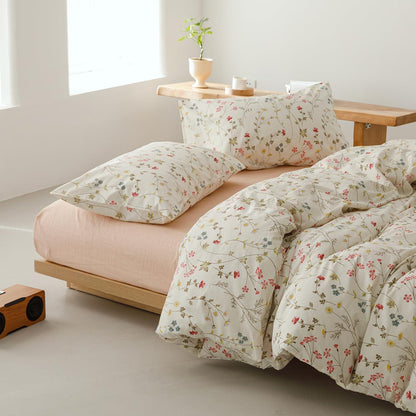 Blumen Bettwäsche Set 135x200 cm Baumwolle Beige 4tlg.