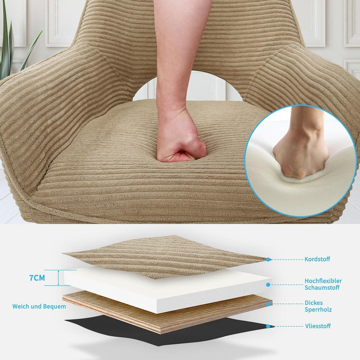 2er Set Drehbar Stühle | Bequeme Esszimmerstühle Braun