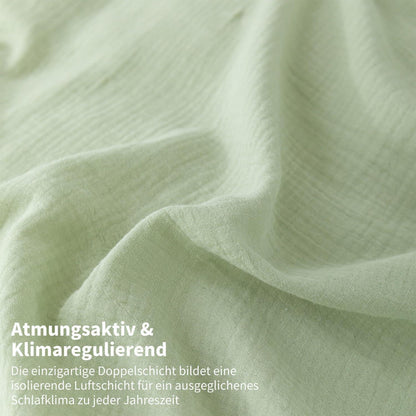 Doppelte Muslin Bettwäsche 155x220 Grün Grau – 3-teilig