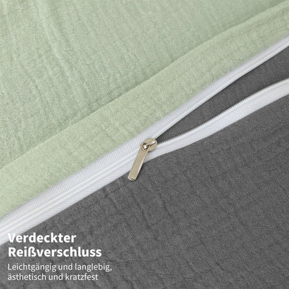 Doppelte Muslin Bettwäsche 155x220 Grün Grau – 3-teilig