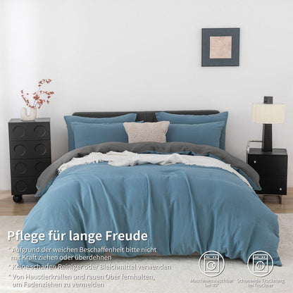Doppelte Muslin Bettwäsche 200x200 Petrol Grau – 3-teilig