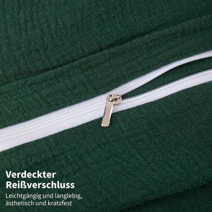 Doppelte Muslin Bettwäsche Dunkelgrün 200x200 - 3-teilig