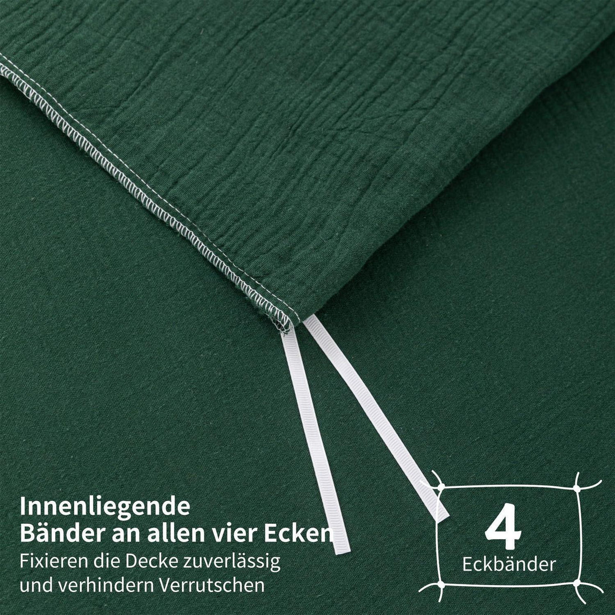 Doppelte Muslin Bettwäsche Dunkelgrün 200x200 - 3-teilig