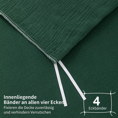 Doppelte Muslin Bettwäsche Dunkelgrün 200x200 - 3-teilig
