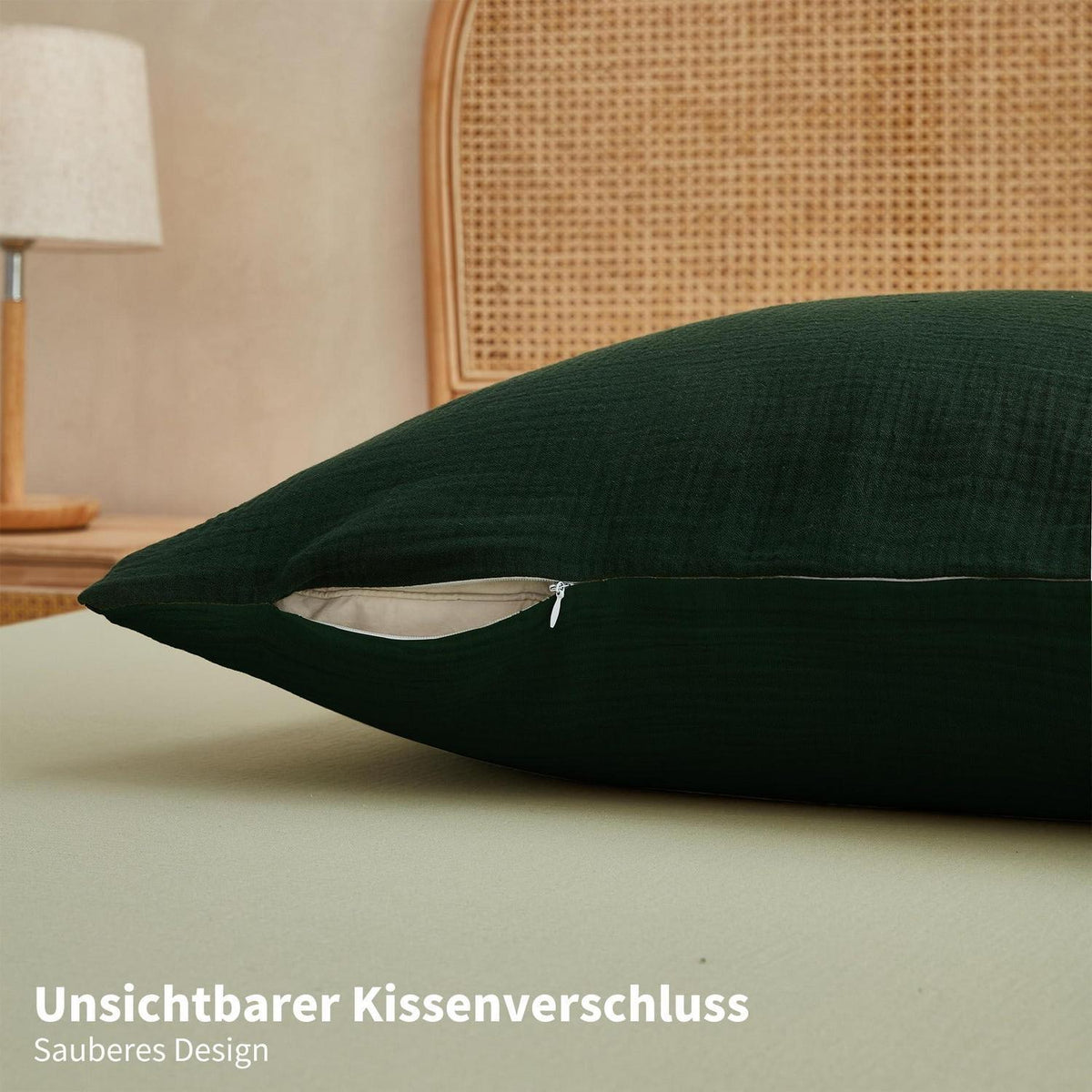 Doppelte Muslin Bettwäsche Dunkelgrün 200x200 - 3-teilig