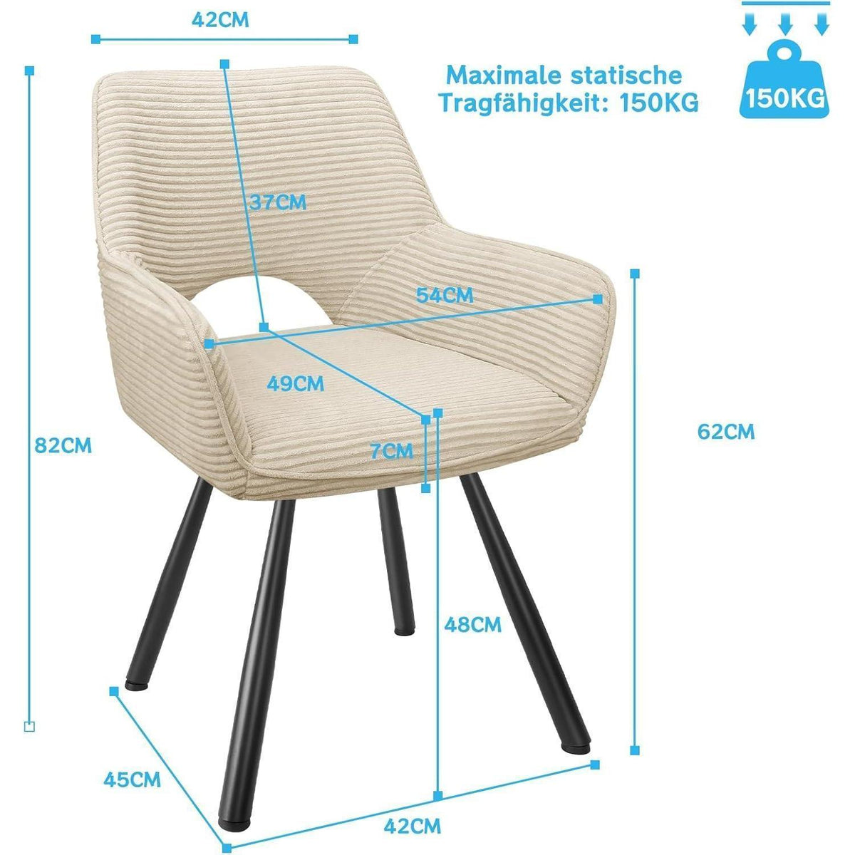 360° Drehbarer Esszimmerstuhl mit Armlehnen, Beige