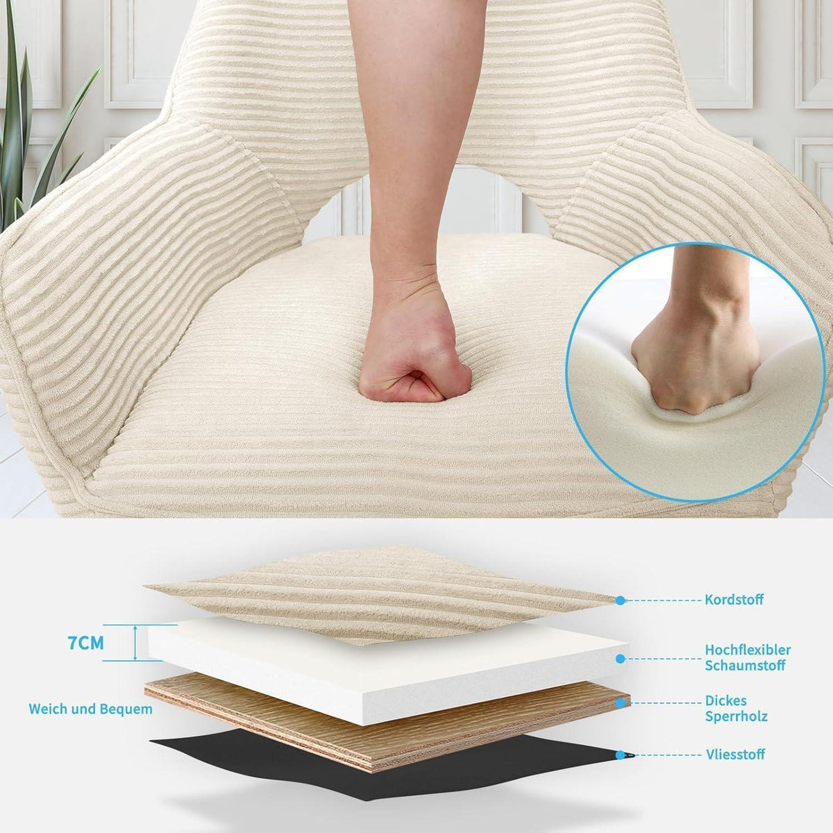 360° Drehbarer Esszimmerstuhl mit Armlehnen, Beige