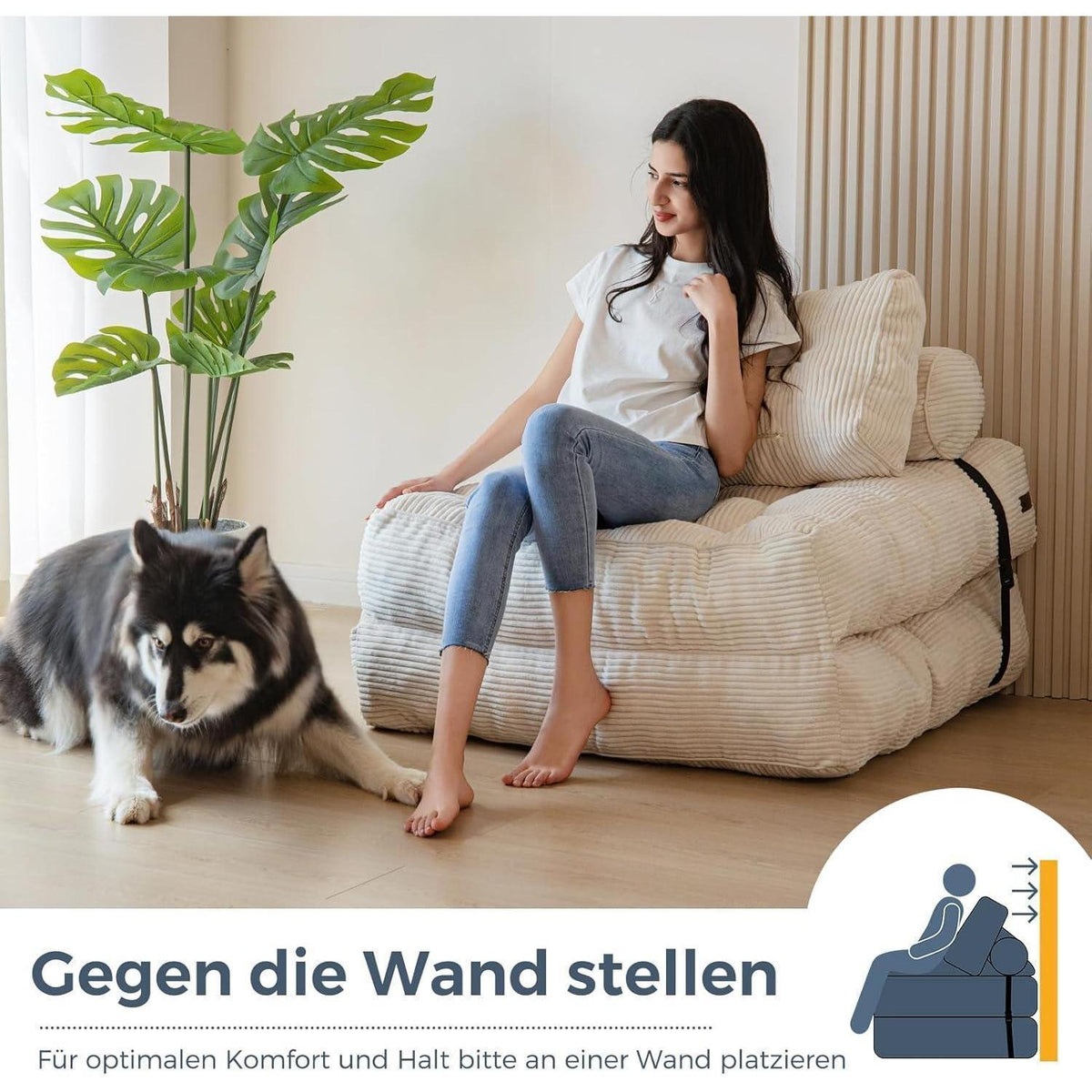 Faltbares Schlafsofa mit Kissen & Matratze – Komfortables Bodensofa