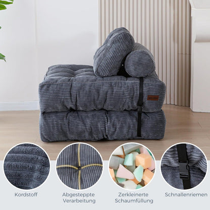 Faltbares Schlafsofa mit Kissen – Komfortables Bodensofa Grau
