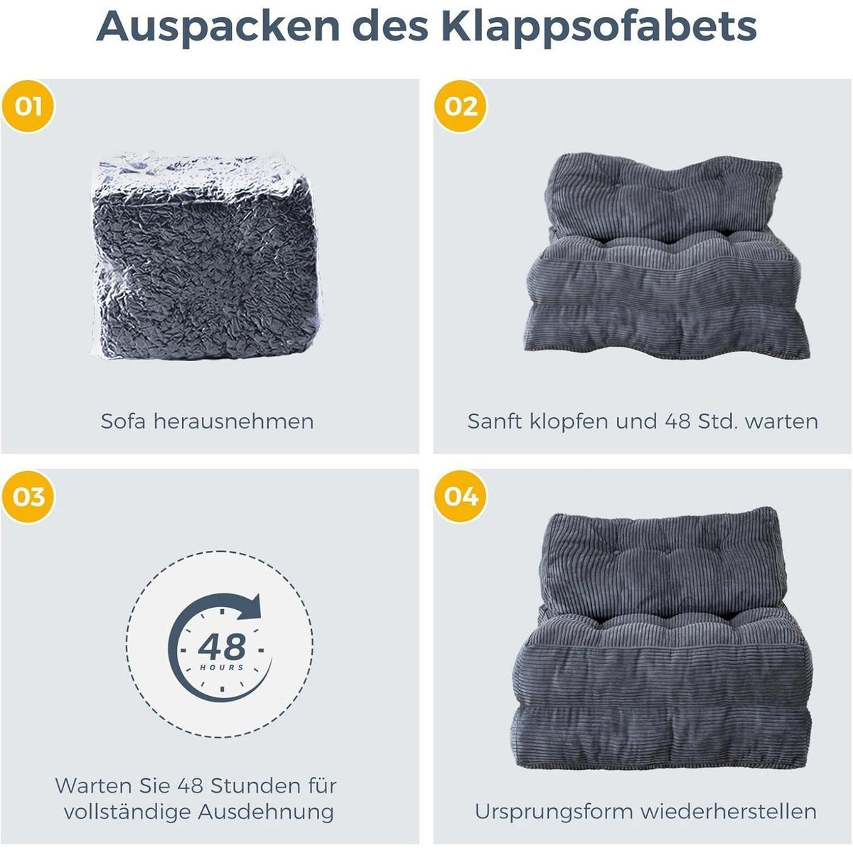 Faltbares Schlafsofa mit Kissen – Komfortables Bodensofa Grau