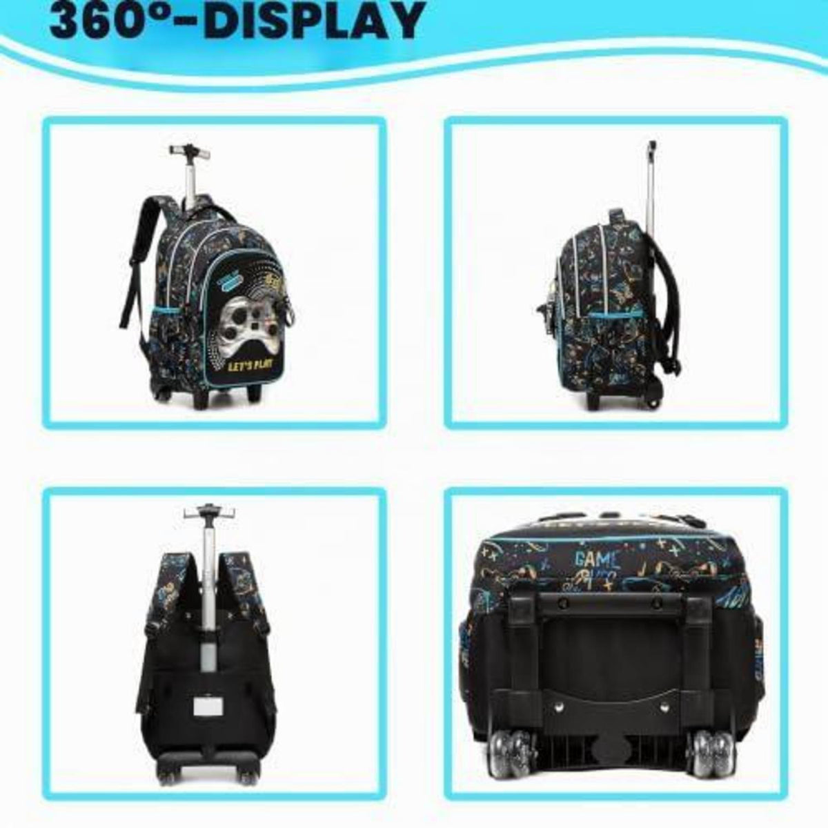Schultrolley Rucksack für Jungen mit Rollen Weiß Game