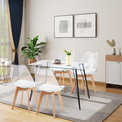 8er Set Esszimmerstühle Skandinavisch – Transparente Rückenlehne & Weißes in Lederoptik