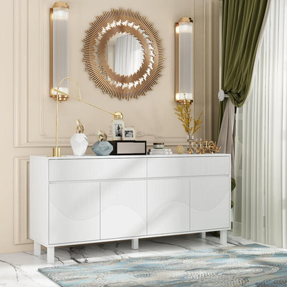 Weißes Sideboard mit 4 Türen & 2 Schubladen – Stauraumschrank 160x40x75cm