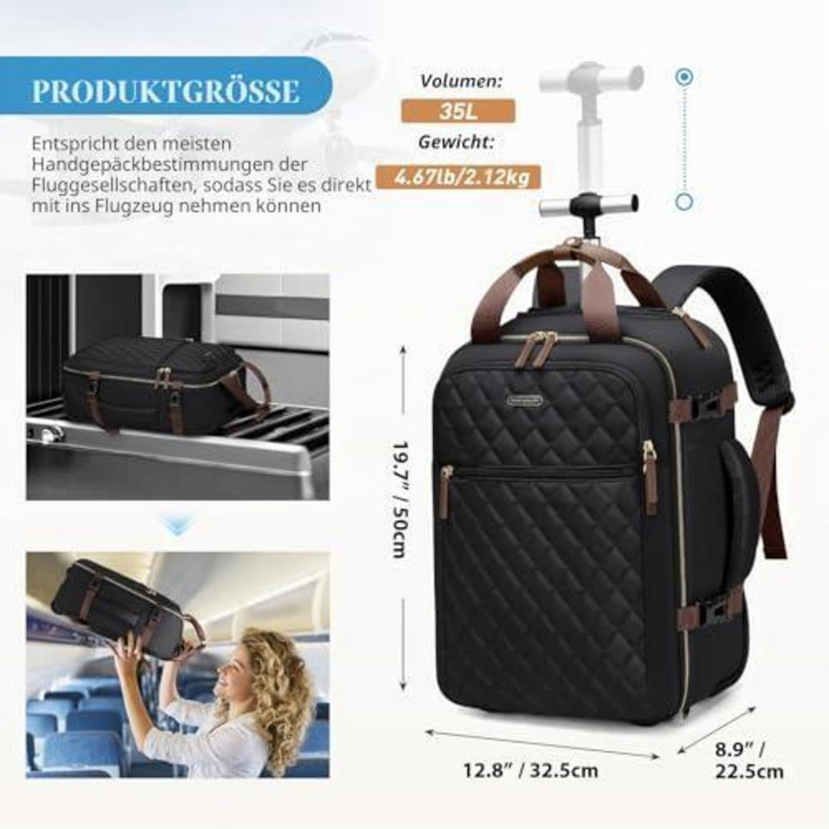 Rollrucksack 33L Wasserdicht 17 Zoll Laptop Business Reiserucksack Schwarz