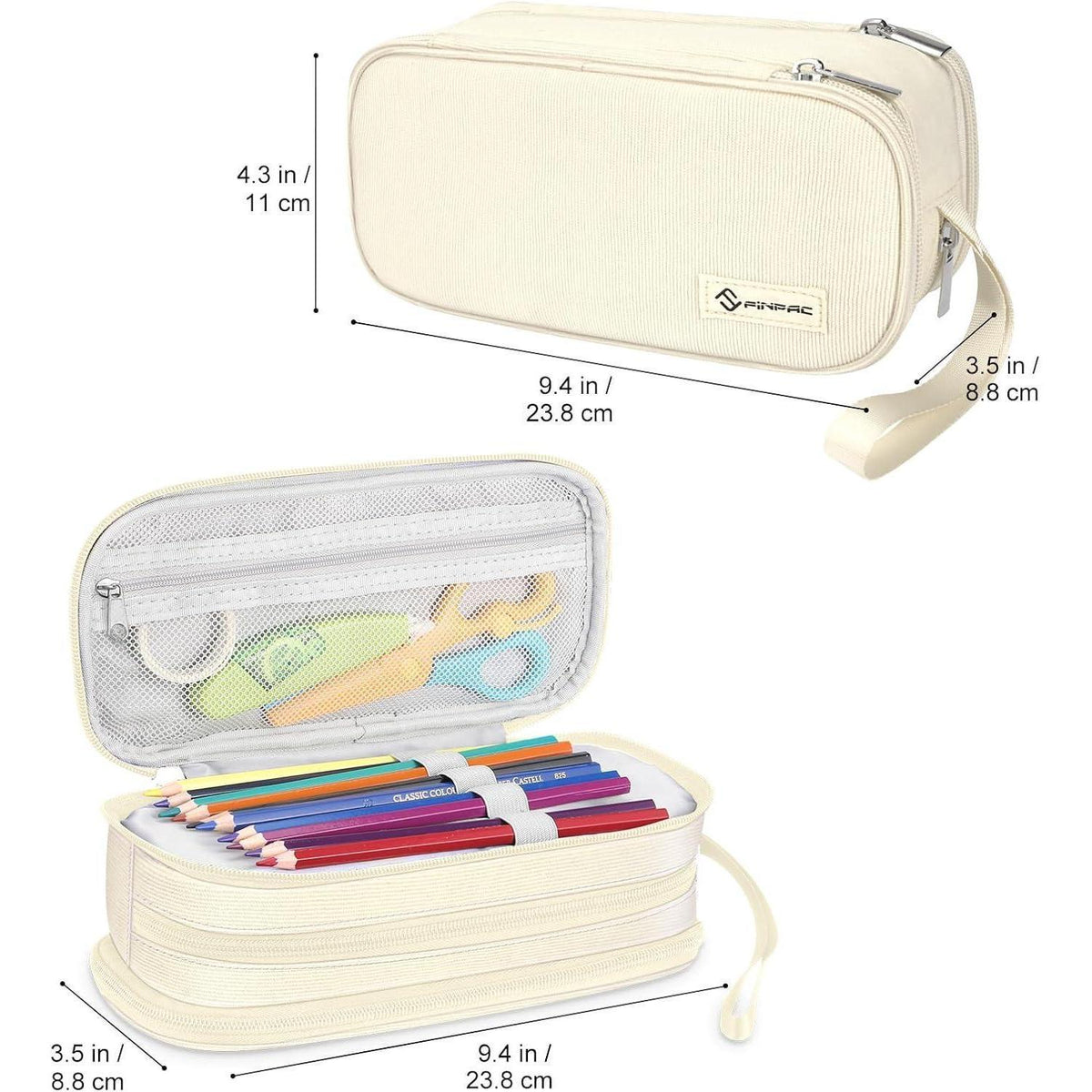 Großes Federmäppchen mit 3 Fächern, Beige