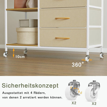 Fahrbarer Kleiderständer mit Schubladen & Haken – Beige