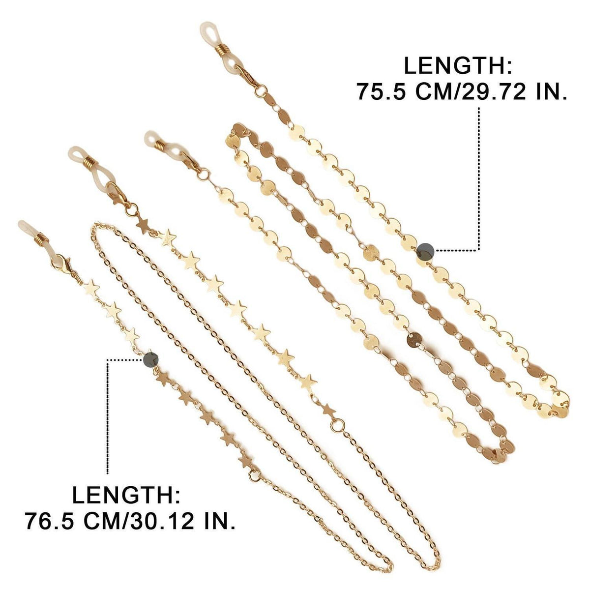 2x Brillenkette Damen Gold Sterne Pailletten Brillenband