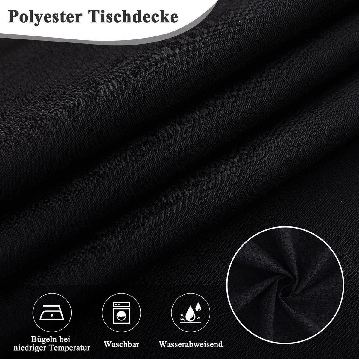 Runde Tischdecke Schwarz Leinenoptik Ø100cm Wasserabweisend