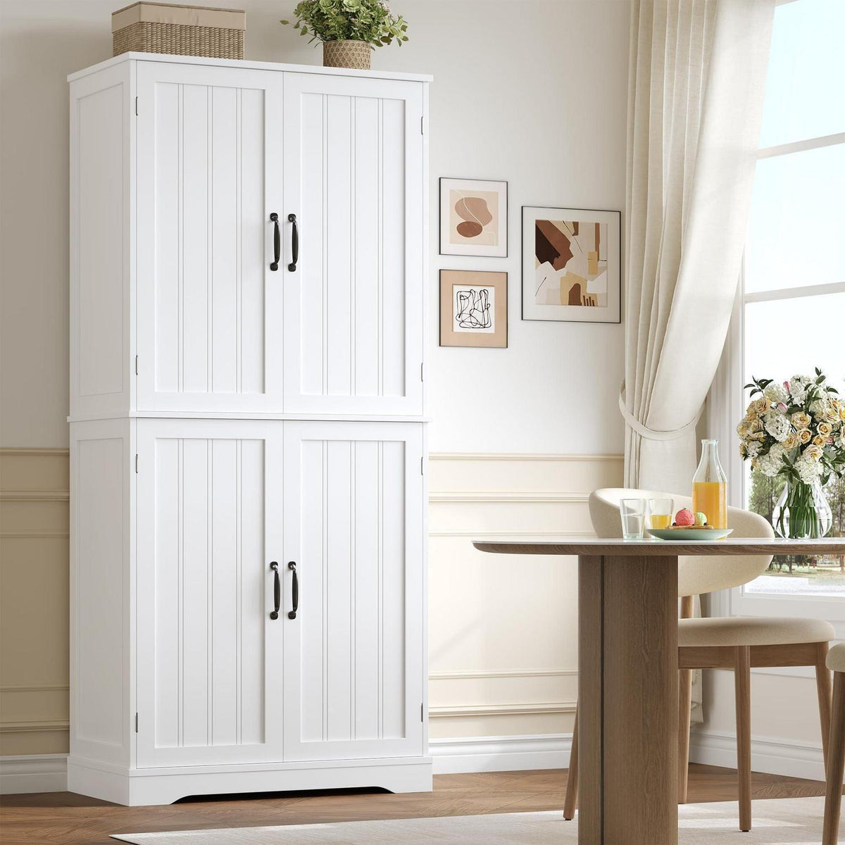 180 cm Küchenschrank mit 4 Türen – Weißes Buffetschrank & Esszimmermöbel