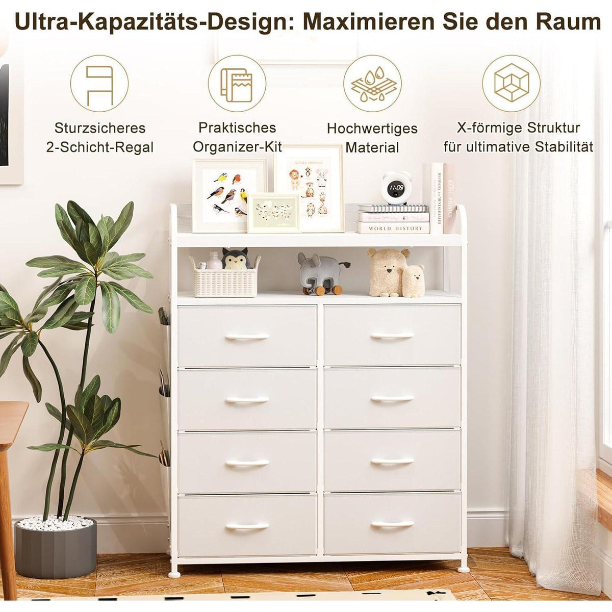 Weiße Kommode mit 8 Schubladen – Stauraum für Schlafzimmer & Wohnzimmer