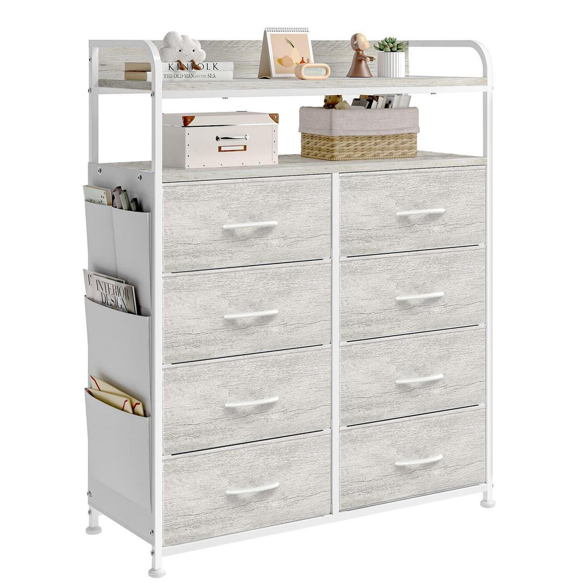 Kommode mit 8 Schubladen & Regalen – Schlafzimmer Organizer Weiß
