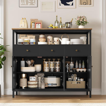 Sideboard mit 3 Schubladen & 3 Türen – Küchenkommode Schwarz