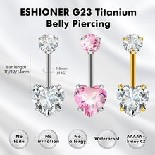 G23 Titan Bauchnabelpiercing 14G Rosa Herz 10mm