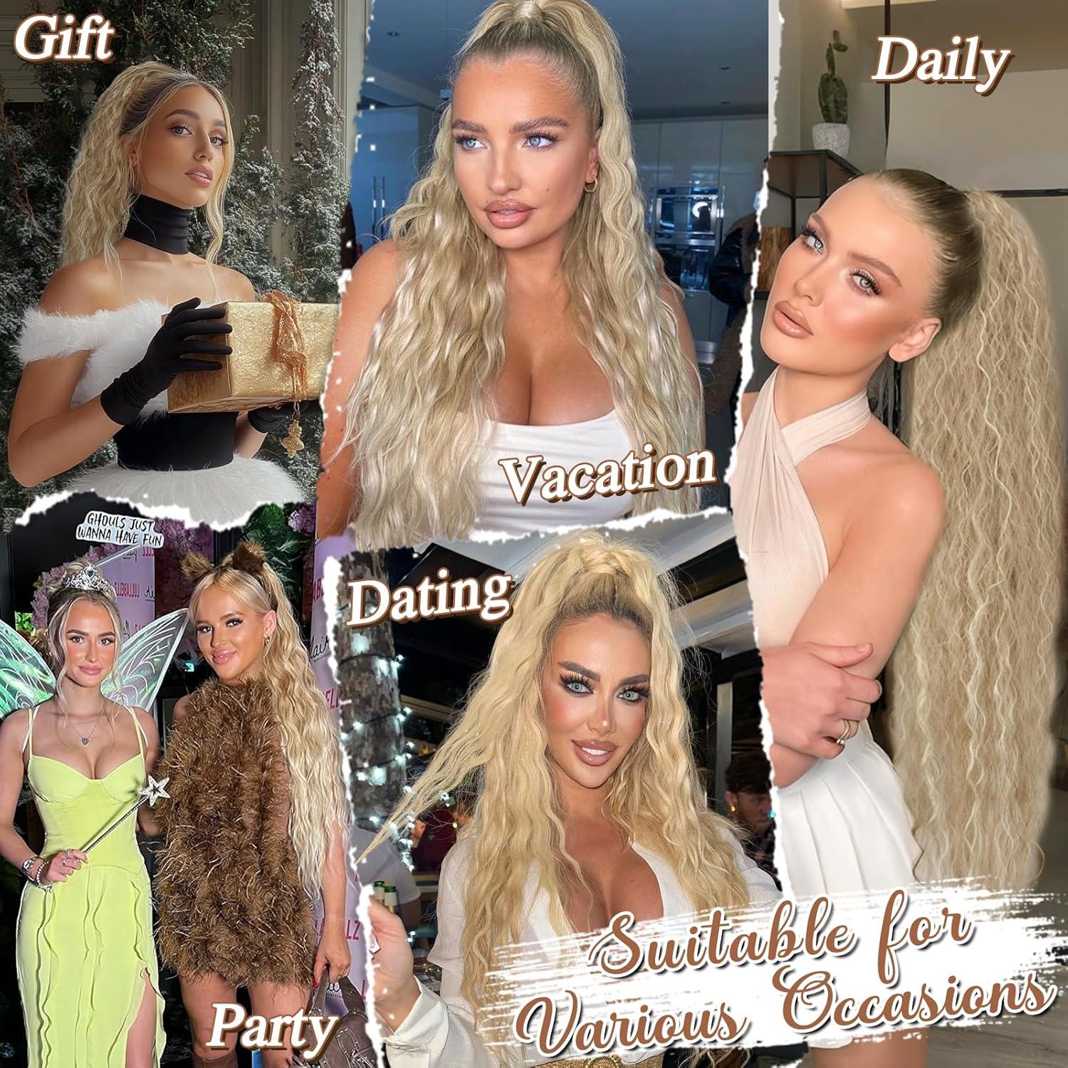 76cm BARSDAR Blonde Ponytail Extension Synthetisch Haarteil w/ Kordelzug