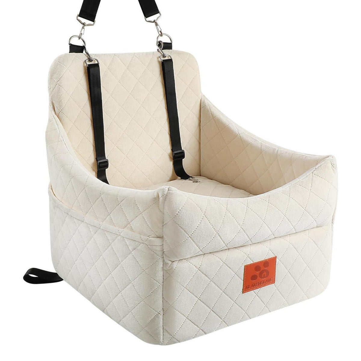 Hunde-Autositz gepolstert – Komfortabel & Waschbar (Weiß/Beige)