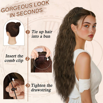 Lockiger Pferdeschwanz Haarverlängerung Braun Honig Blond 76cm