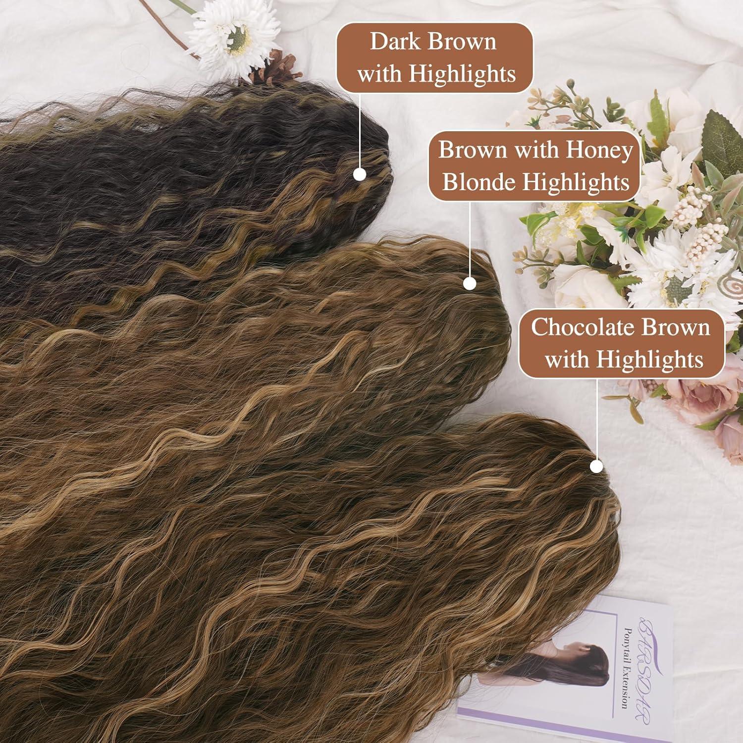Lockiges Pferdeschwanz Haarteil 76cm Braun Honig Blond Highlight