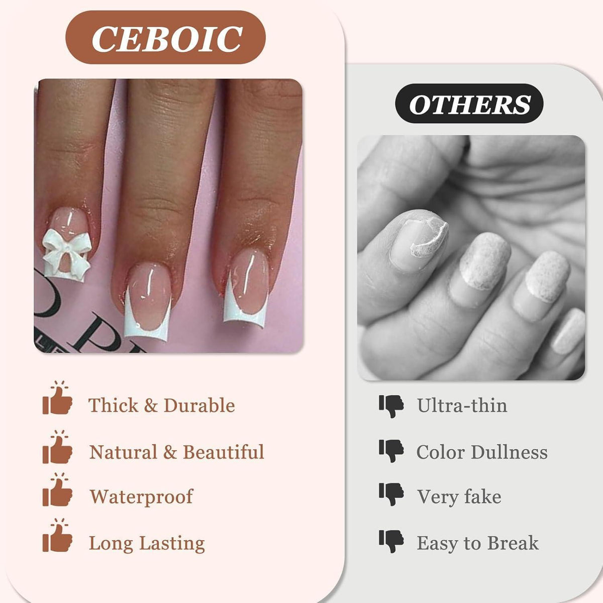 Rosa Weiß French Press on Nails – Kurz & Wiederverwendbar