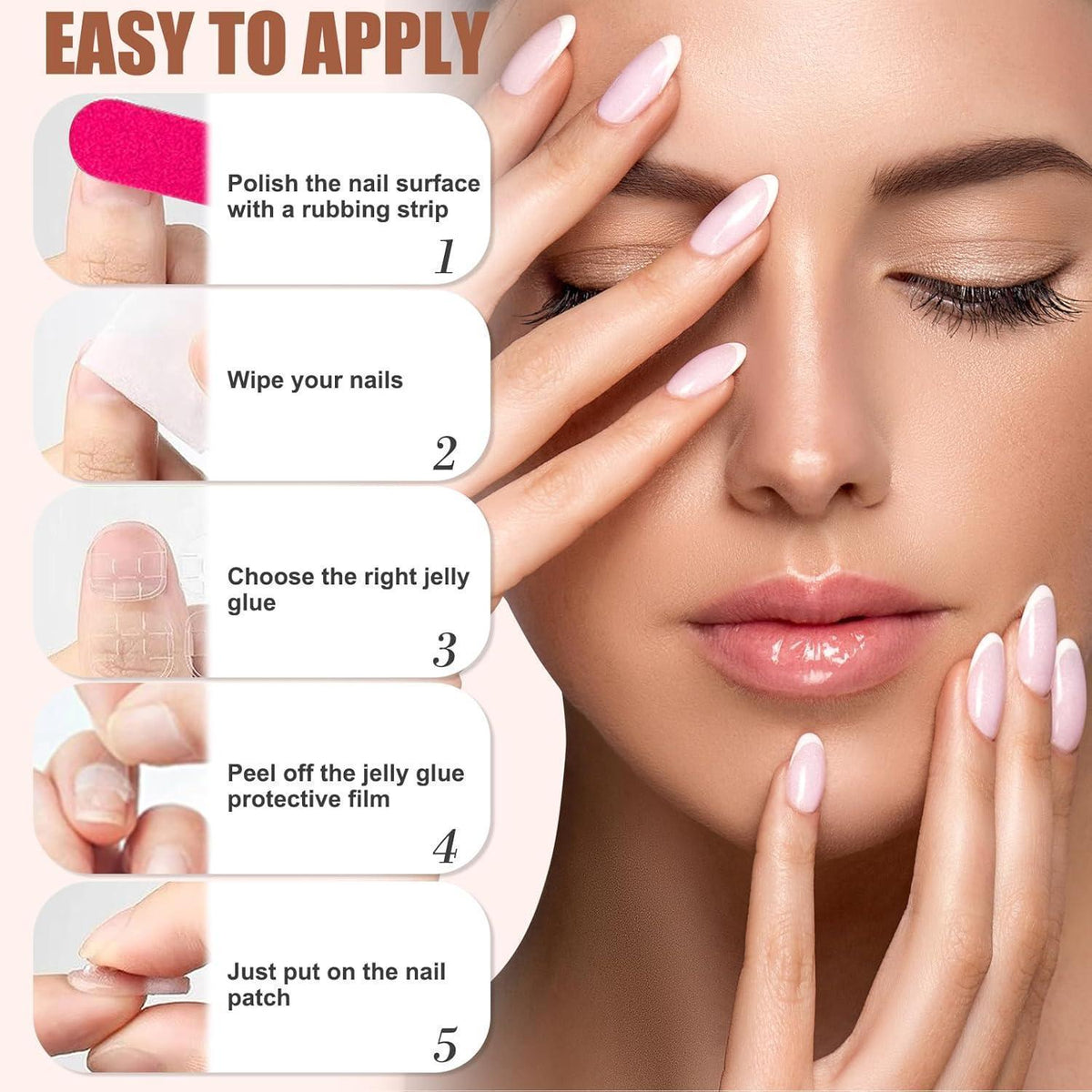 Rosa Weiß French Press on Nails – Kurz & Wiederverwendbar