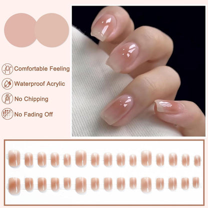 Press On Nails Kurz Eckig Rosa Französisch Nägel zum Aufkleben